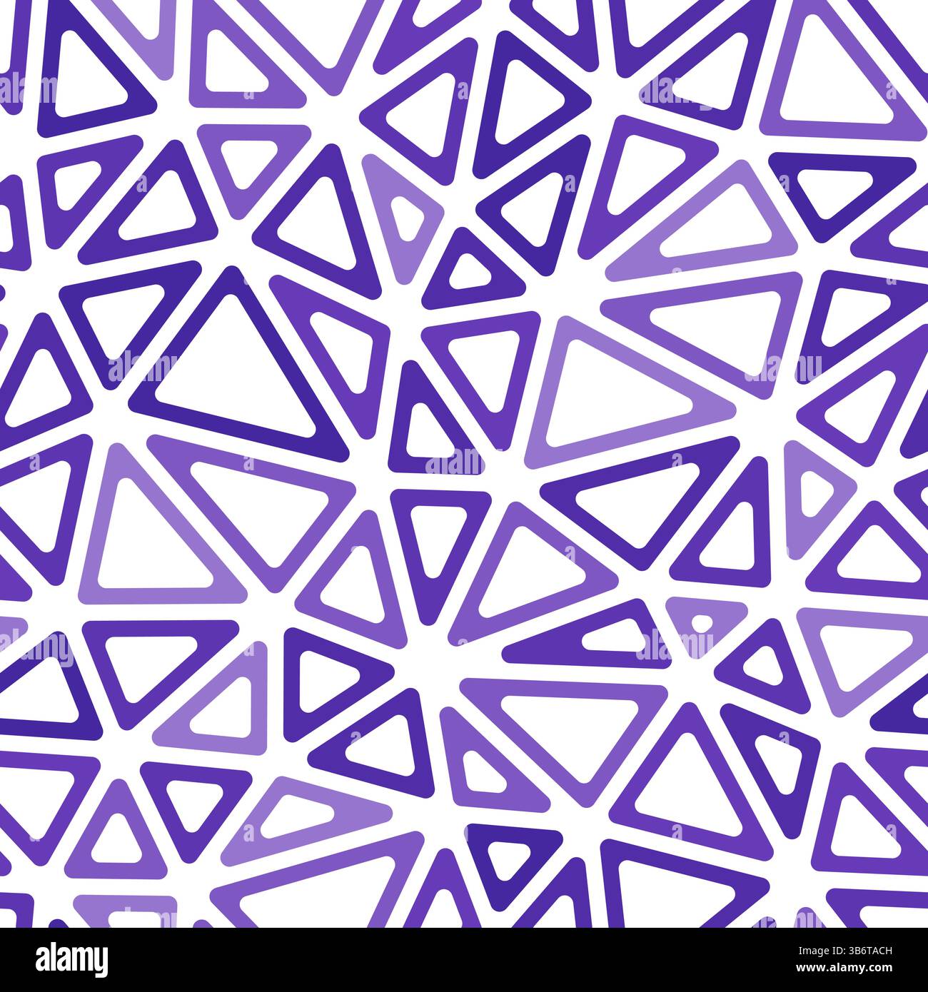 Abstract mosaic background. Medium triangles size. Monotone style. Rounded triangular cells outlined. Repeatable pattern. Violet contrast. Stock Vector