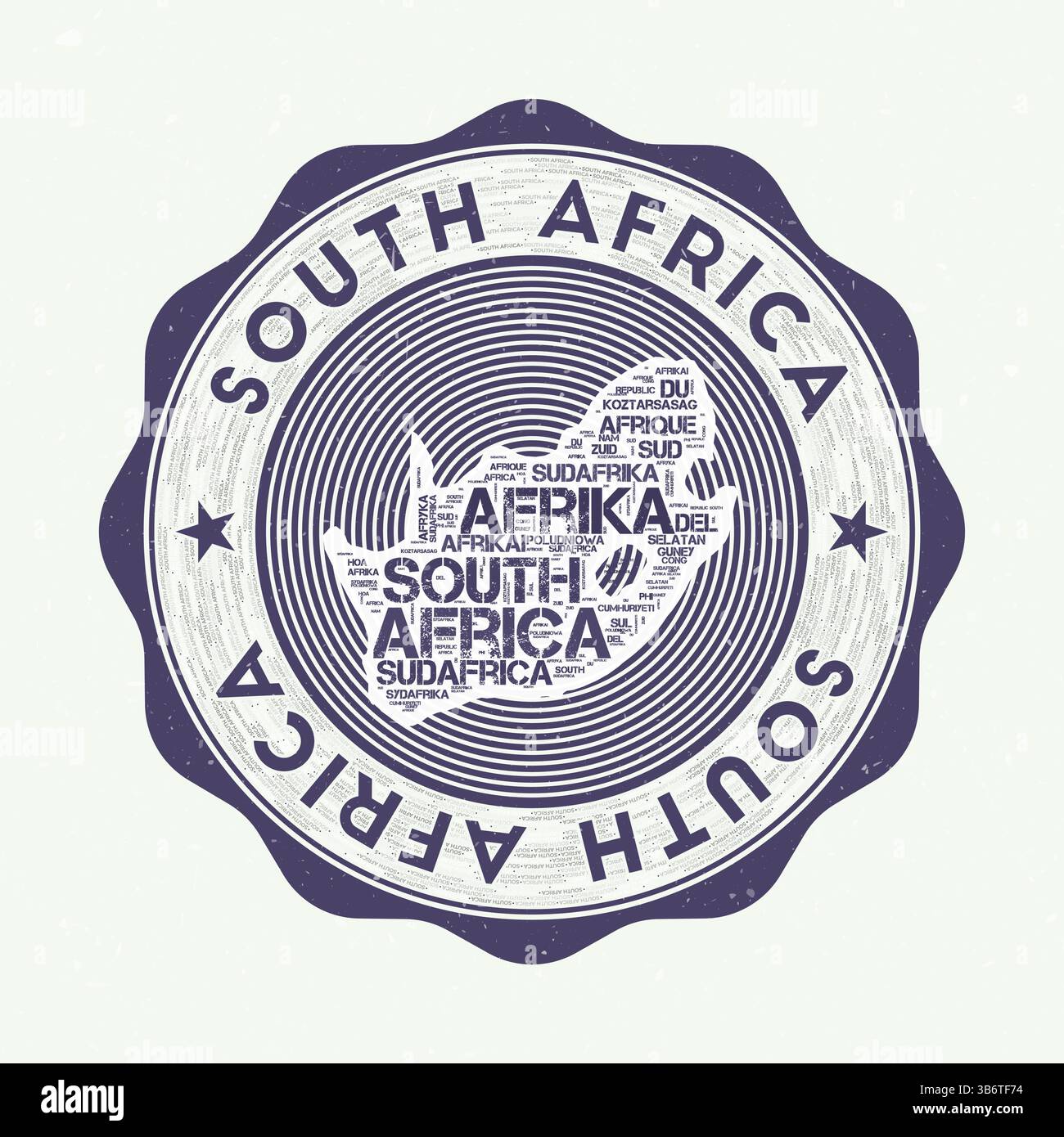 South Africa seal. Country round logo with shape of South Africa and ...