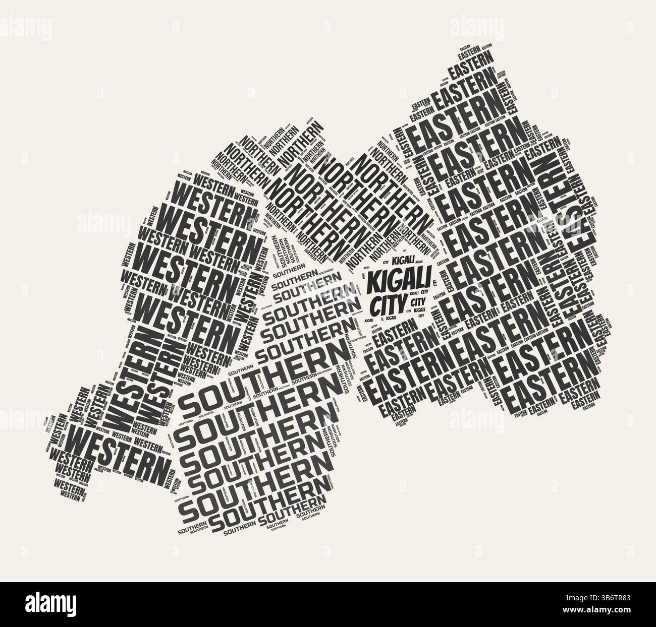 Rwanda Word Cloud. Country with regions division. Rwanda typographic ...