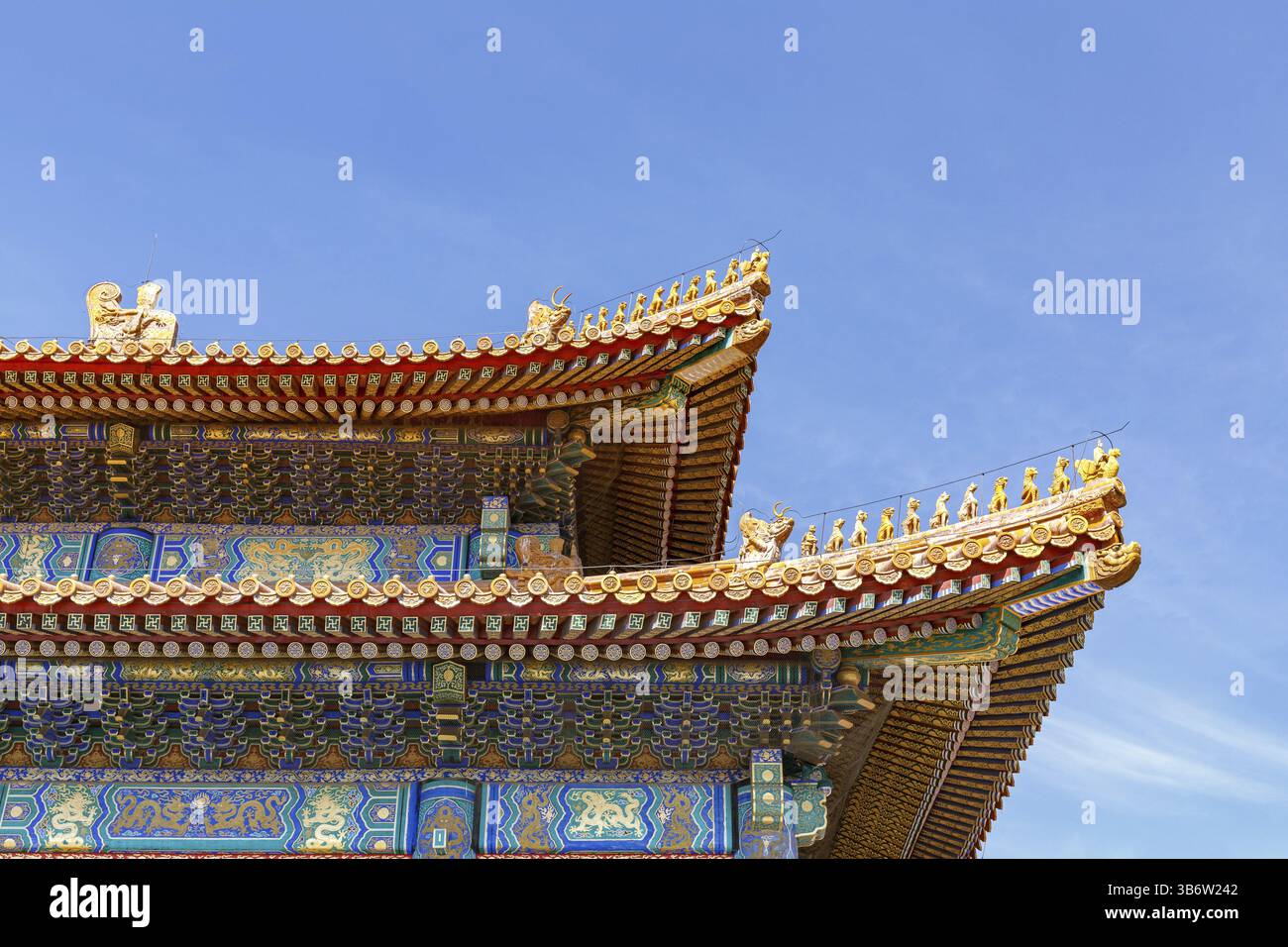 Rooftops and eaves on palace buildings at the Forbidden City in Beijing ...