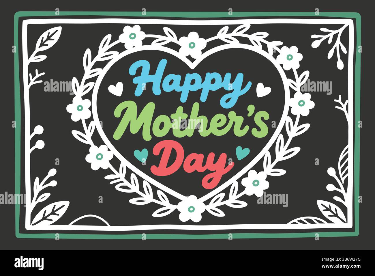 happy mother’s day floral heart frame vector illustration Stock Vector