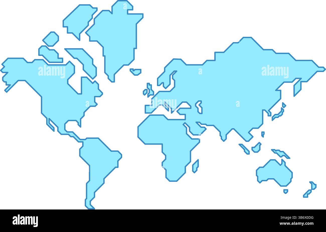 Simplified vector illustration of world map in blue color. World map in ...