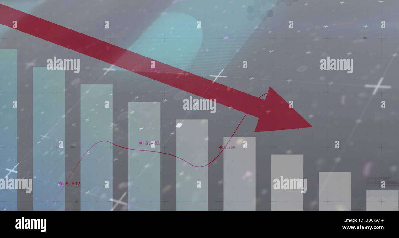 Image of statistics and data processing with red arrow Stock Photo