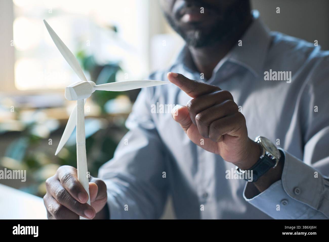 Black Male Engineer Spinning Wind Turbine Model Stock Photo Alamy
