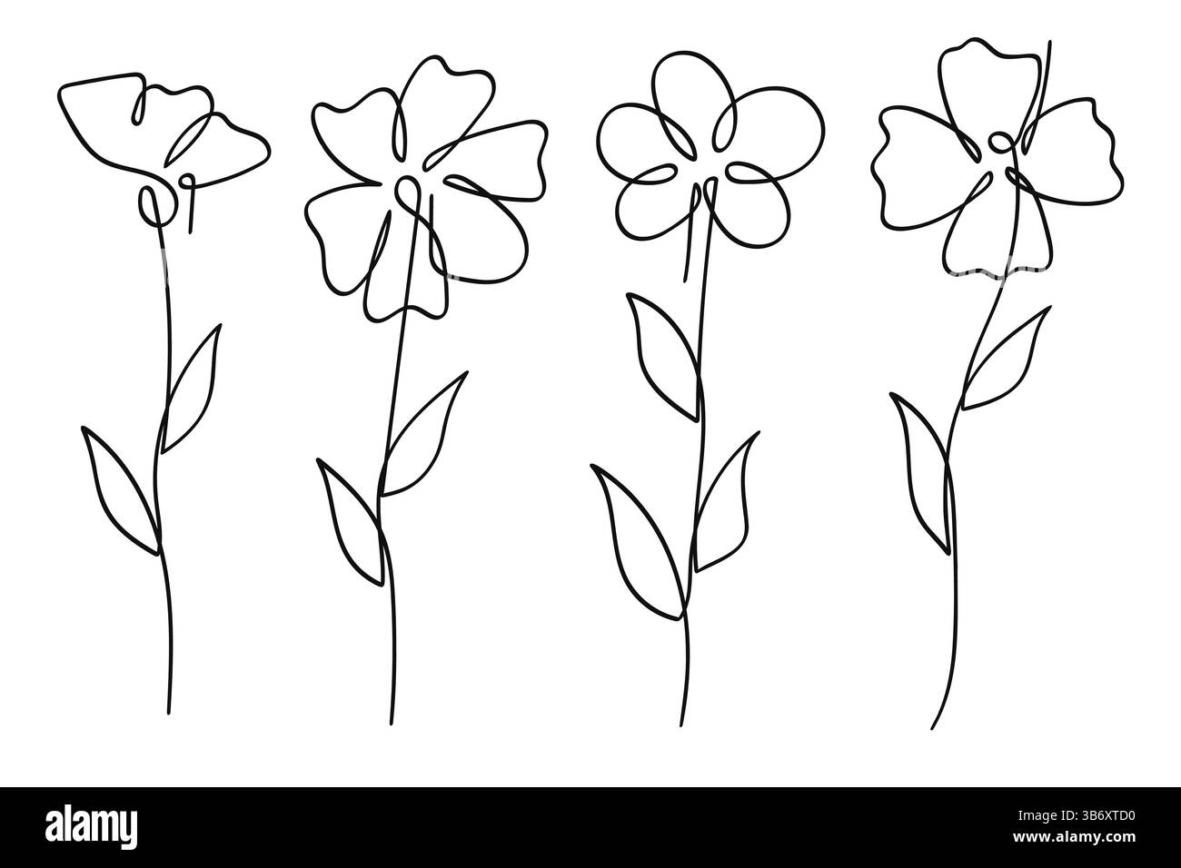 Single line art vector flower illustration collection.One continuous ...