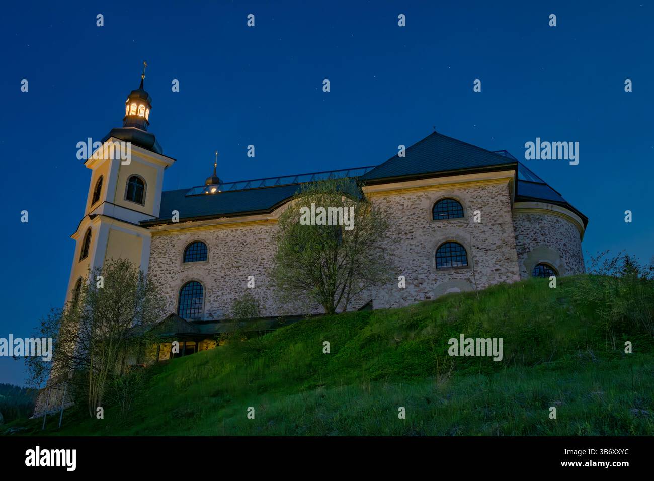 Vitreous roof of beautiful church and stars in spring night in Neratov CZ 04 29 2025 Stock Photo