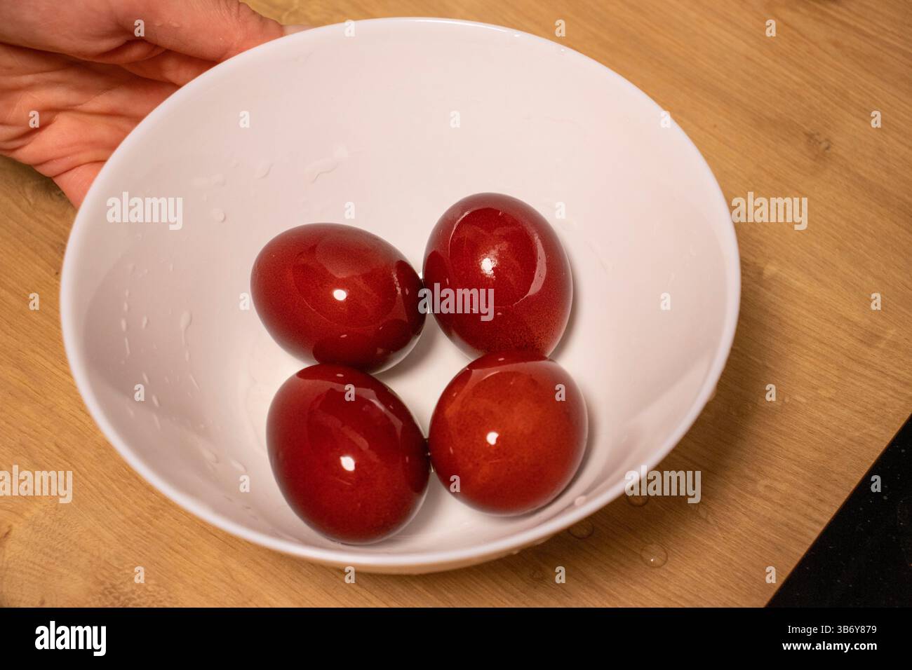 Easter eggs just colored with onion peel Stock Photo