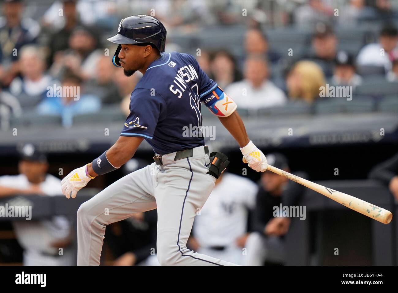 Tampa Bay Rays' Chandler Simpson hits an RBI single during the second ...