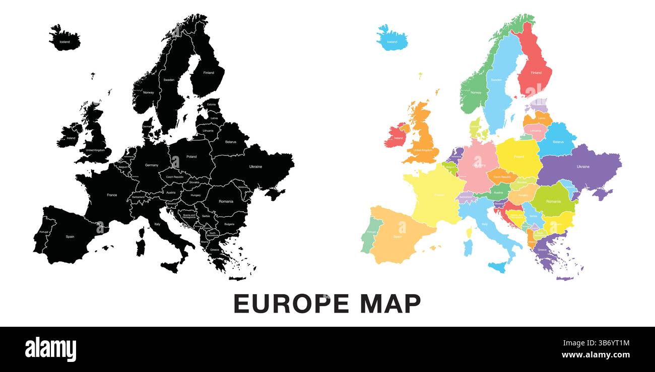 Map of Europe. Includes Germany, Netherlands, Belgium, Luxembourg, Austria, Switzerland, France, Monaco, Liechtenstein, with regional divisions. Isola Stock Vector