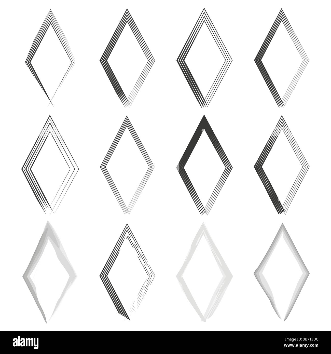 Rhombus shape icon. Layered diamond symbol. Optical illusion vector. Bold lined image Stock
