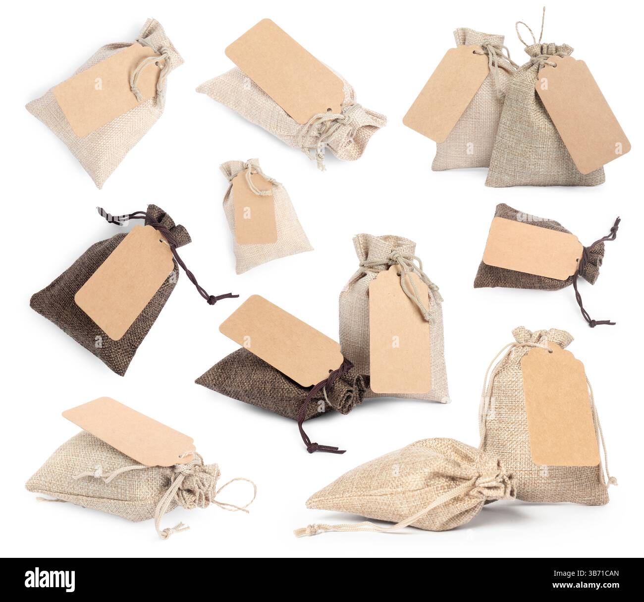 String Bag Asset String bags with labels isolated on white, set Stock Photo - Alamy