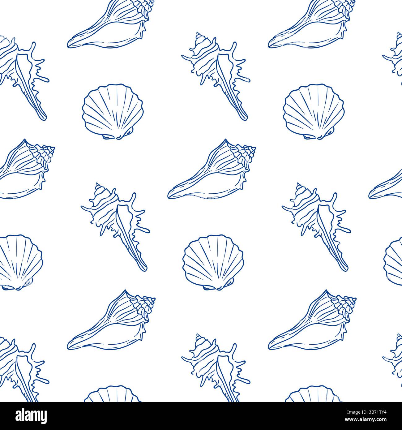 Shells in a simple repeating pattern on a white background for beach ...
