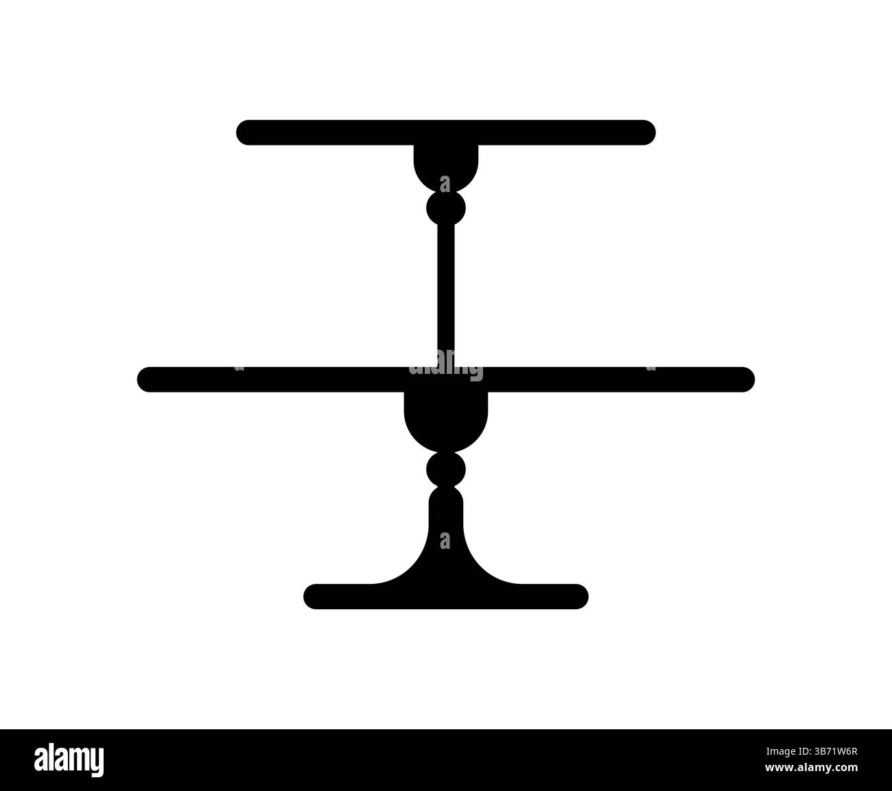 Cake platter or pie stand tray silhouette for dessert tableware, vector icon. Cake stand plate or table tier with two levels, pastry serving platter s Stock Vector