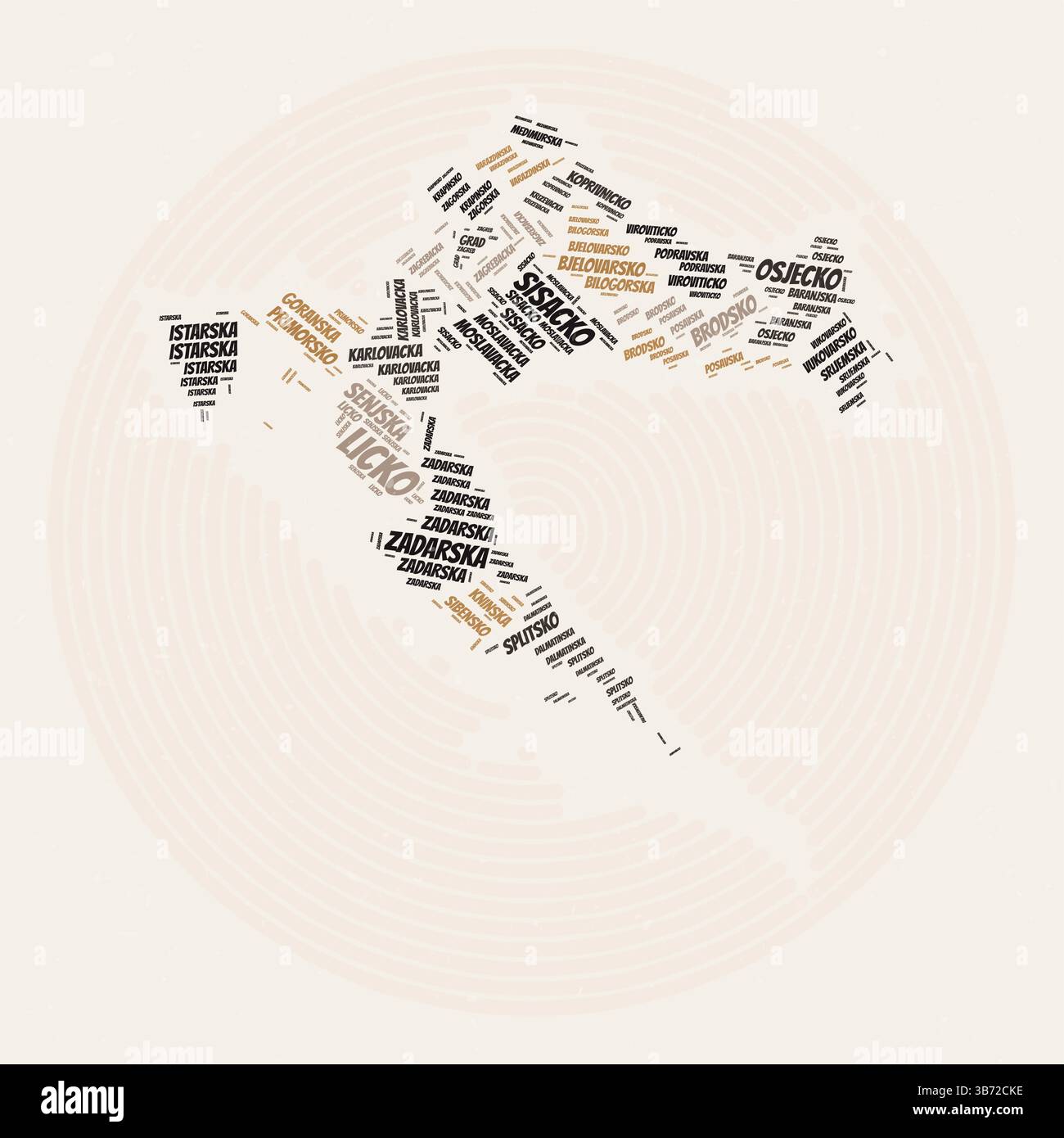 Croatia Round Poster. Typography style image of Country. Regions word ...