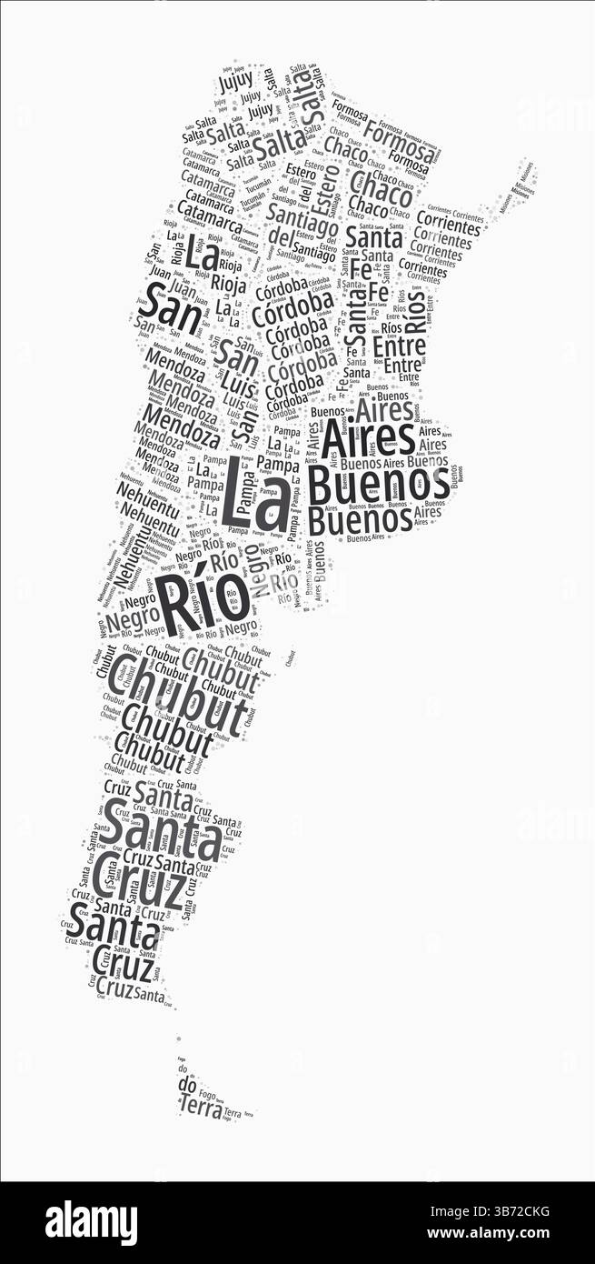 Argentina Text Style Regions. Country region names word clouds in Spanish language. Stylish vector illustration. Stock Vector
