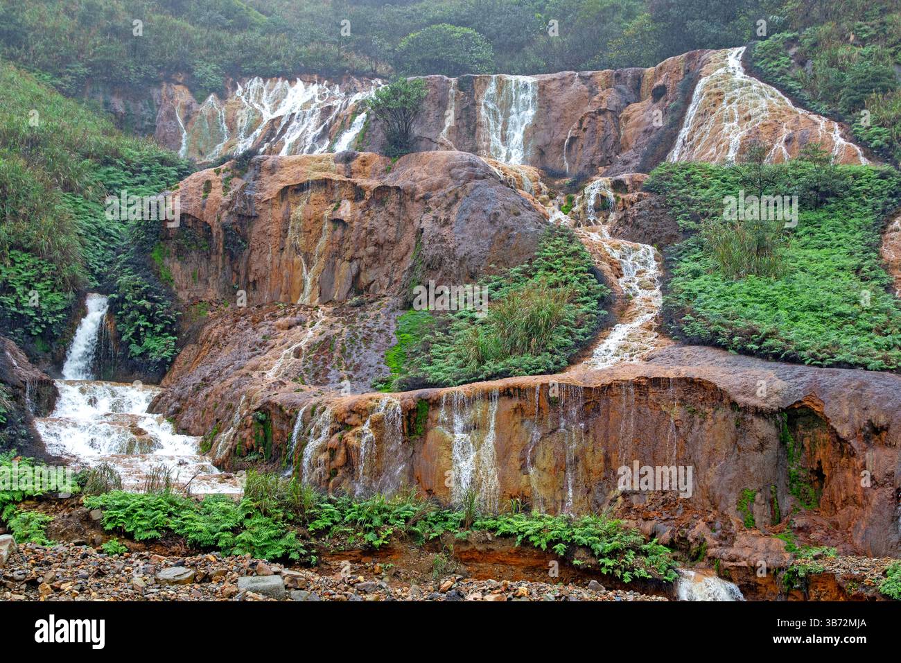 Golden Waterfall near Jiufen Stock Photo