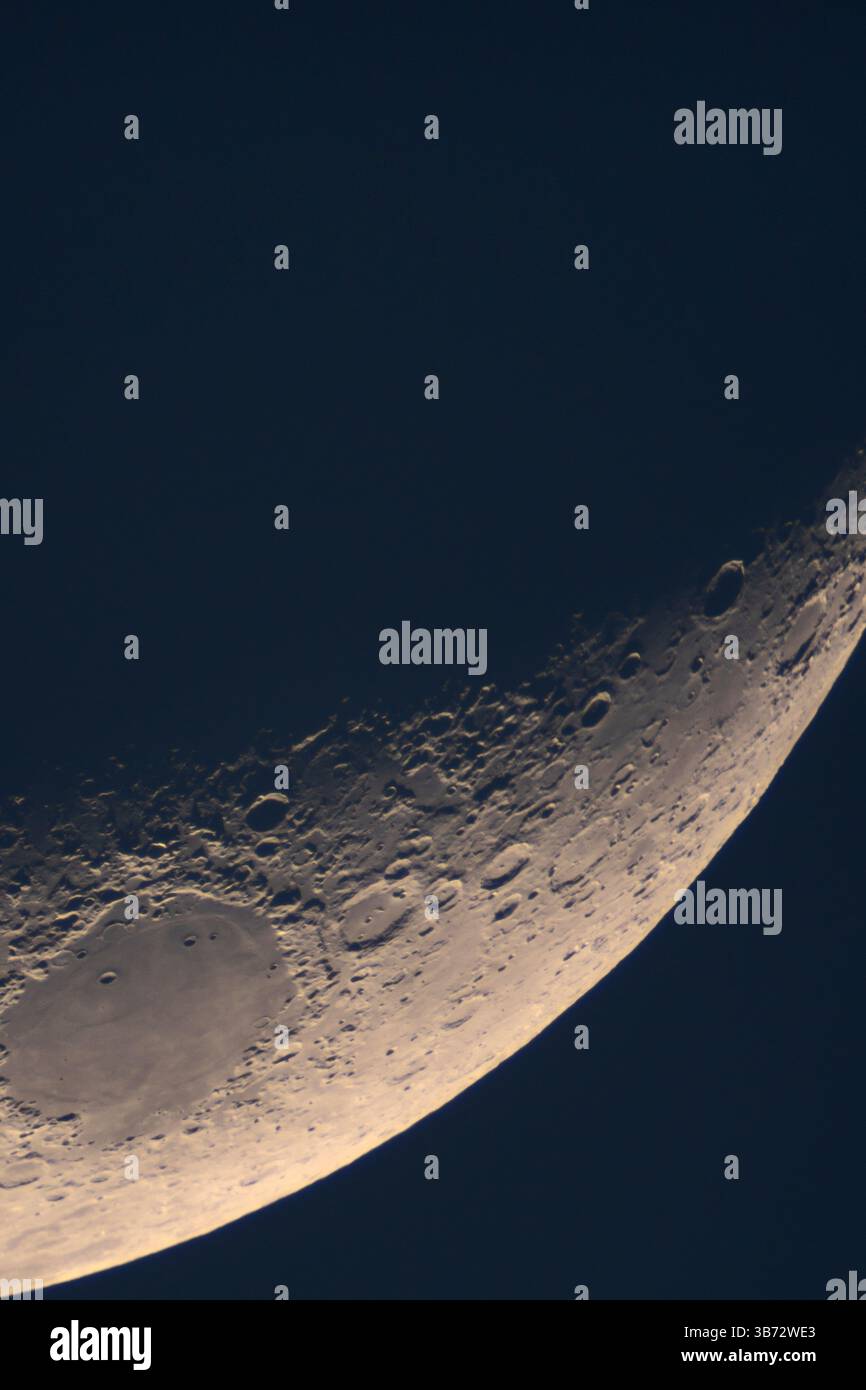 Illuminated Moon cratered terminator region captured in detail. High ...
