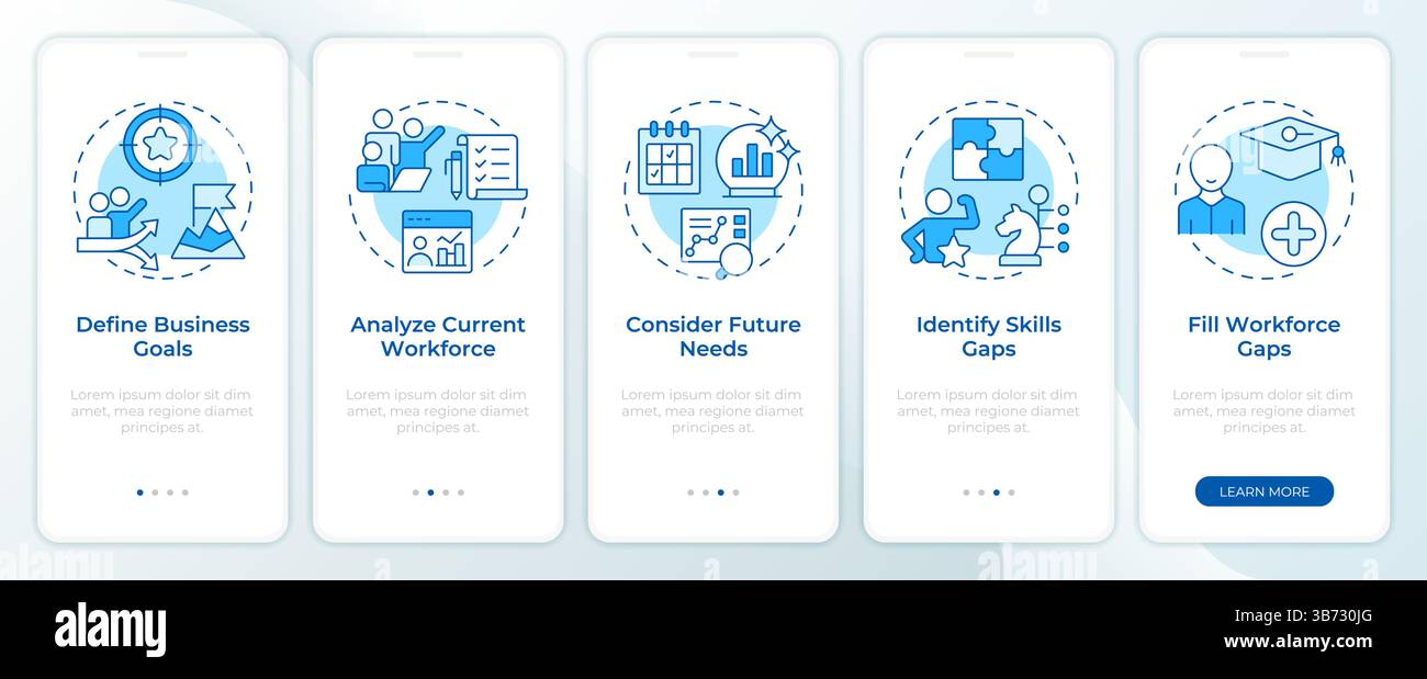 Workforce forecasting blue onboarding mobile app screen Stock Vector