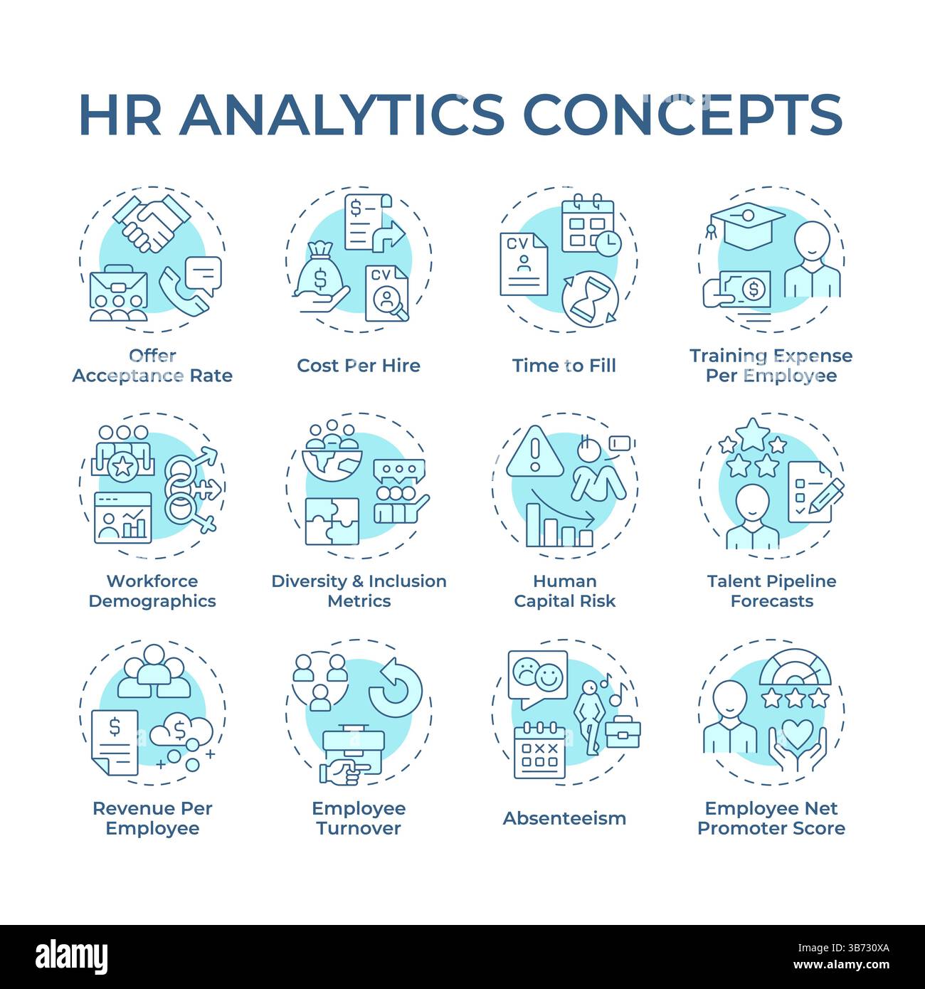 HR analytics soft blue concept icons Stock Vector