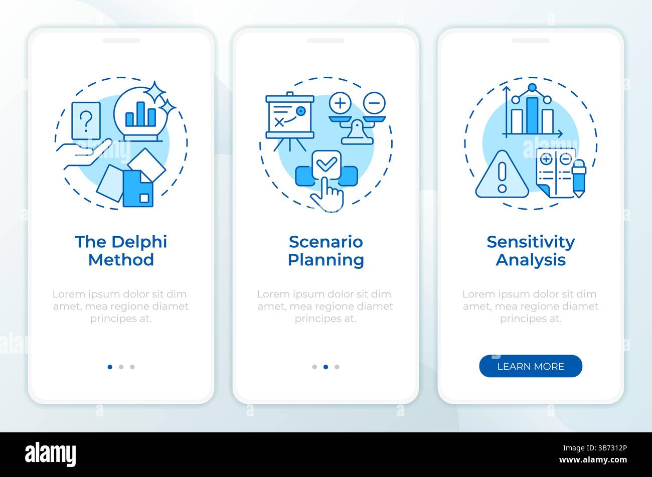 Workforce forecasting methods blue onboarding mobile app screen Stock Vector