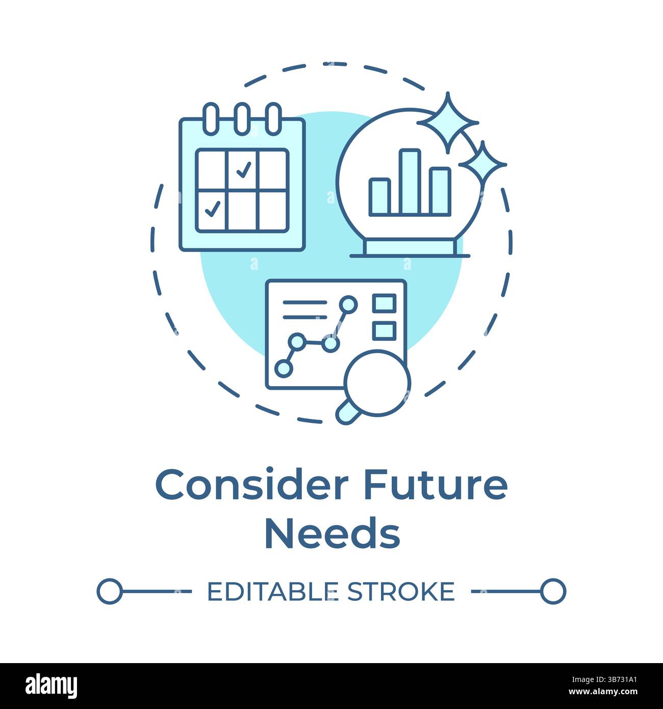 Considering future needs soft blue concept icon Stock Vector