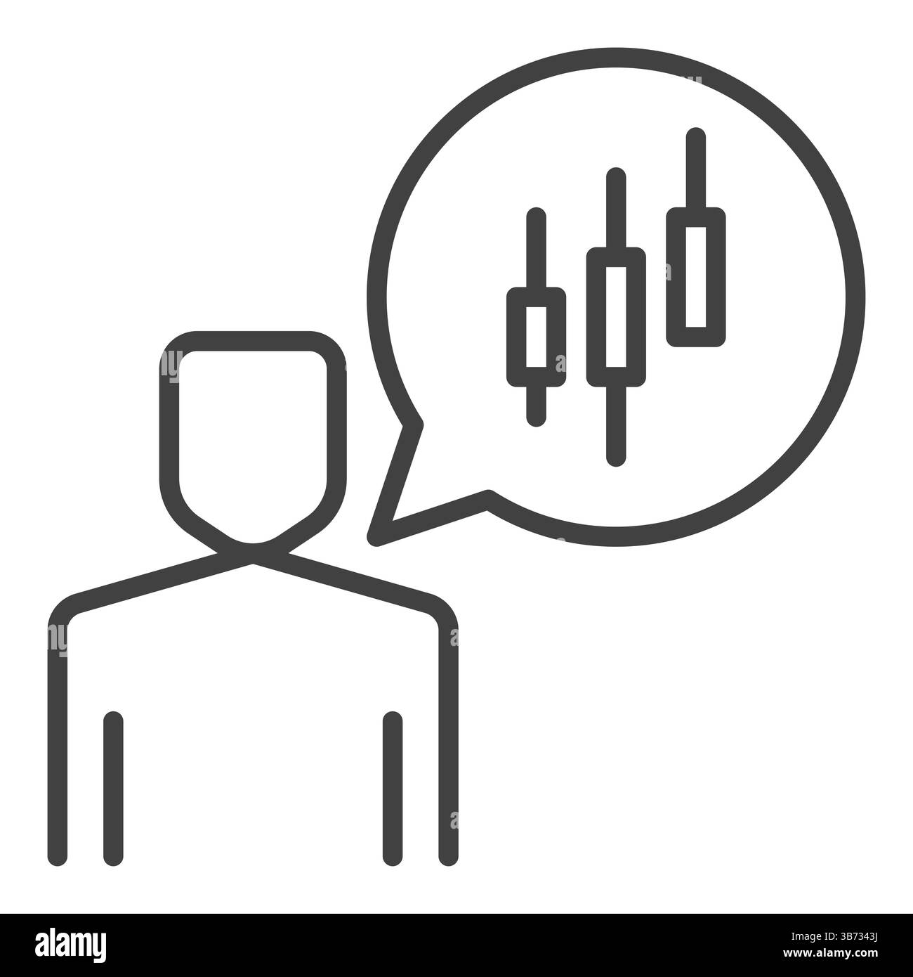 Man with candlestick pattern in speech bubble vector concept linear icon or symbol Stock Vector