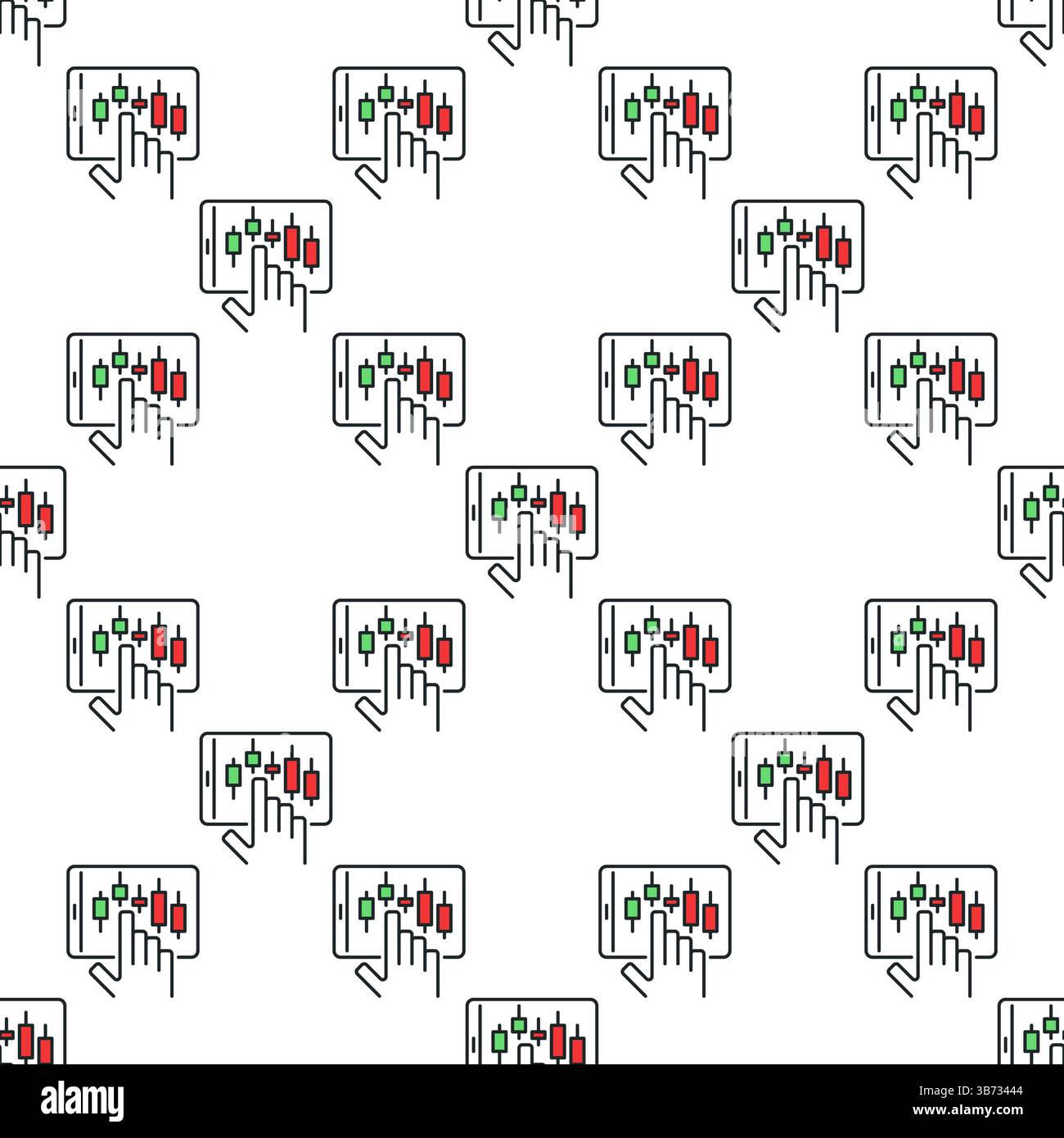 Candlestick chart on tablet screen vector electronic trading concept colored seamless pattern Stock Vector