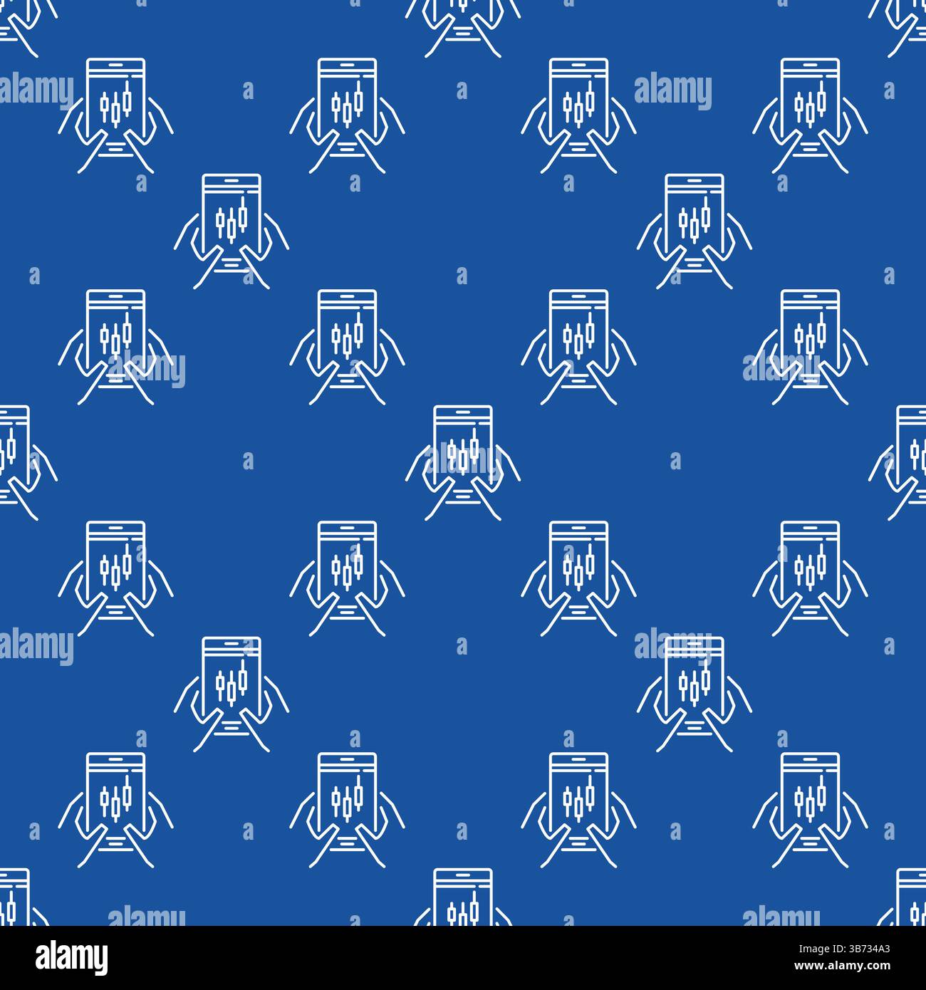 Candlestick Pattern on smartphone screen vector mobile trading concept seamless pattern in outline style Stock Vector