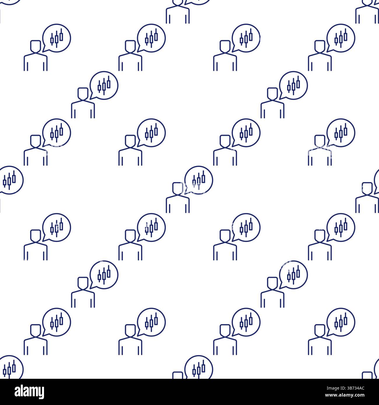 Man with candlestick pattern in speech bubble vector concept linear seamless pattern Stock Vector