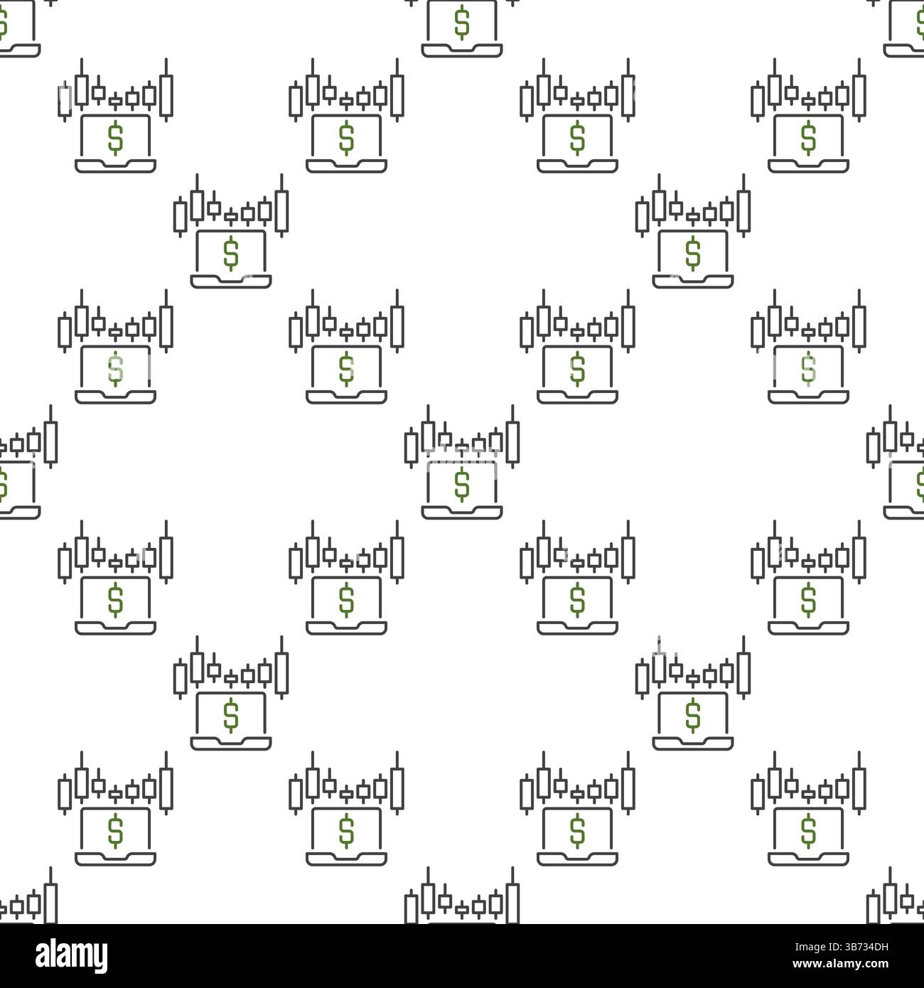 Laptop with Candlestick Pattern or Chart vector electronic trading concept outline seamless pattern Stock Vector