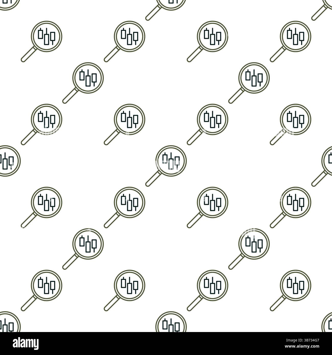 Magnifier with candlestick pattern vector searching concept seamless pattern in outline style Stock Vector