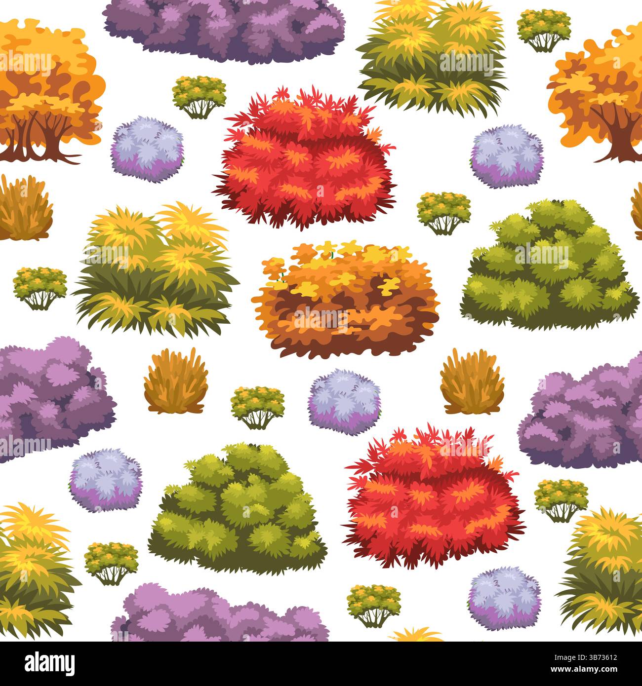 Shrubbery Pattern Plants seamless pattern. Autumn shrubs. Garden trees with beautiful ...