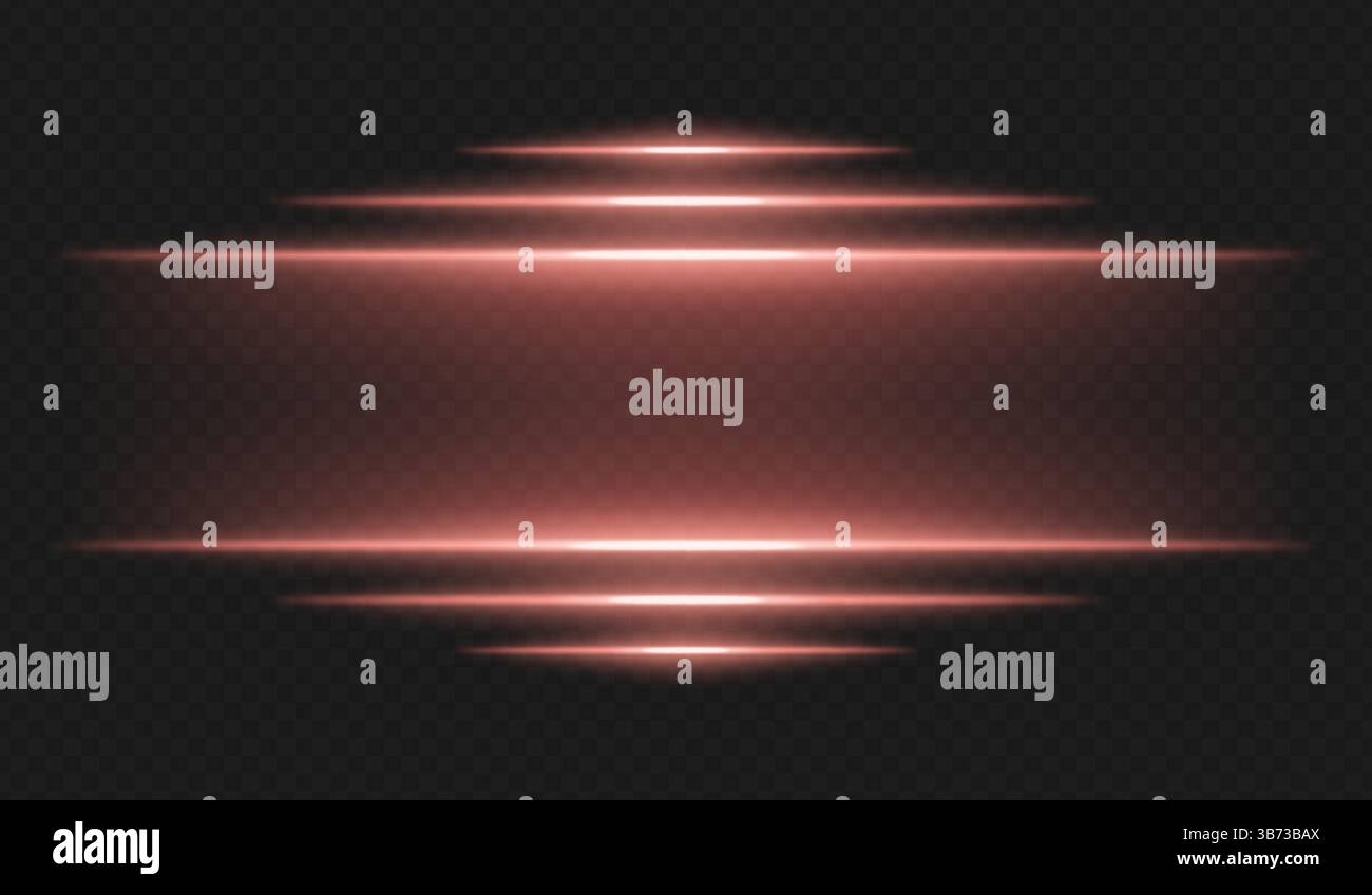 Futuristic glow. Horizontal red rays radiate from center forming tech ...