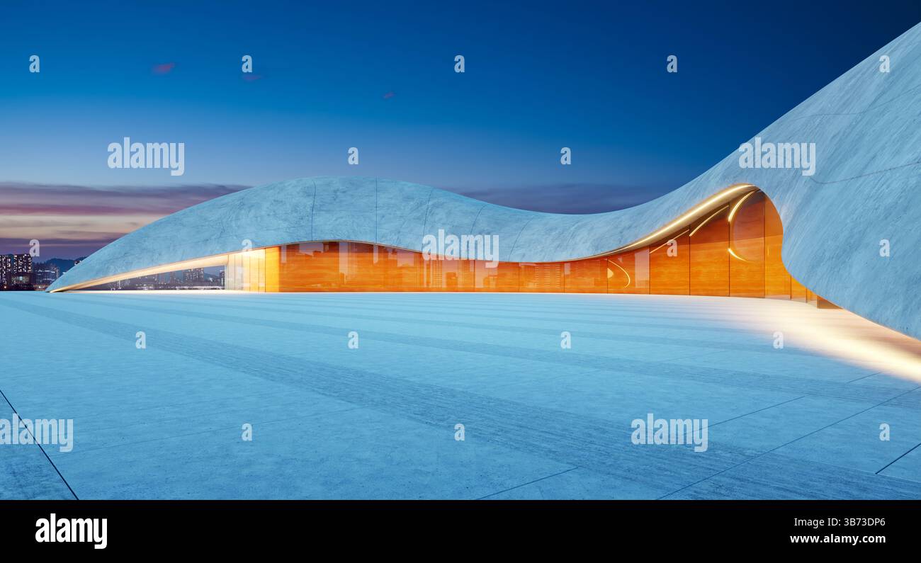 View of Perspective view of empty concrete floor with modern futuristic ...
