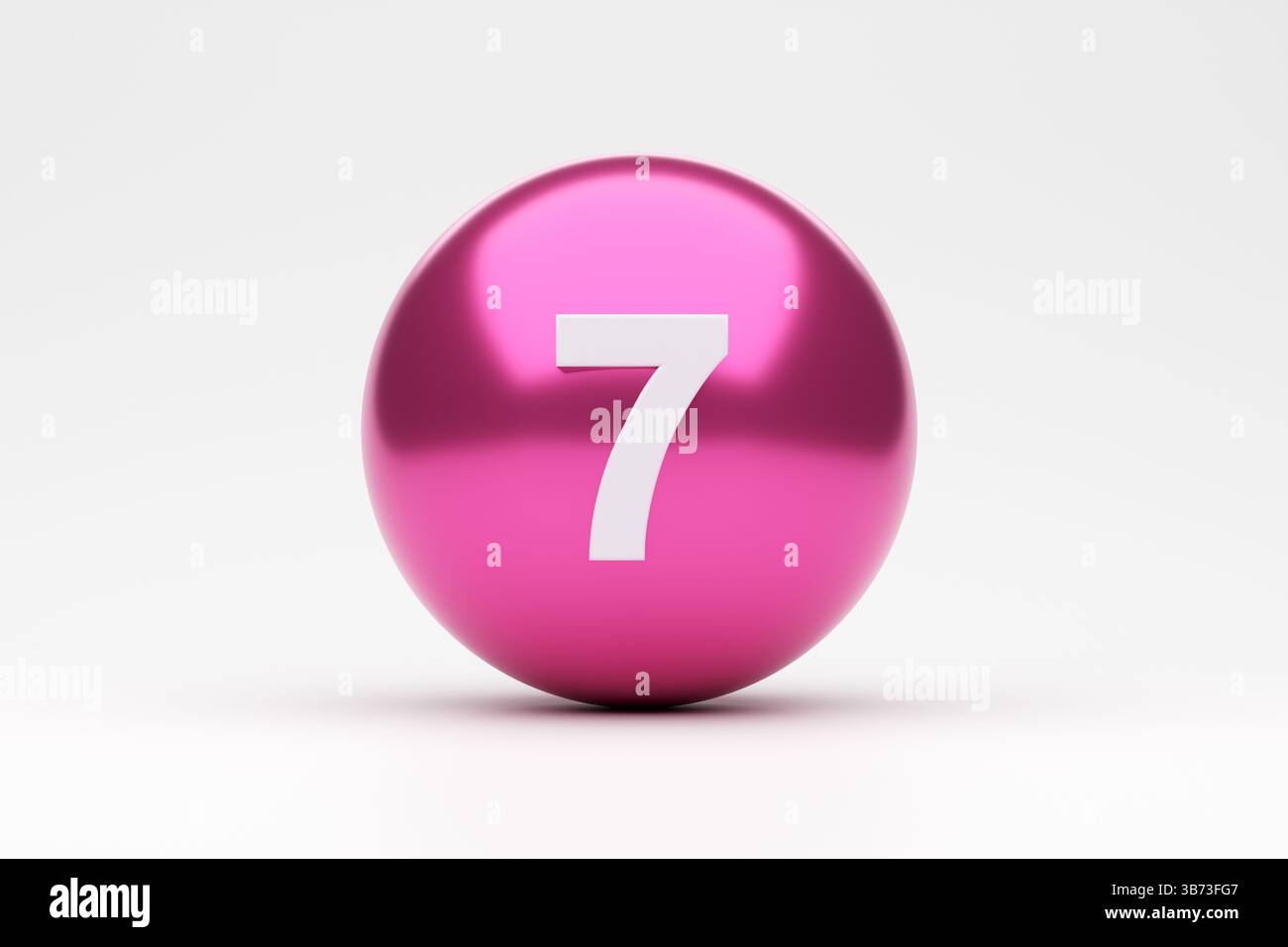 Pink sphere showing number seven on white background, ideal for illustrations or web design Stock Photo