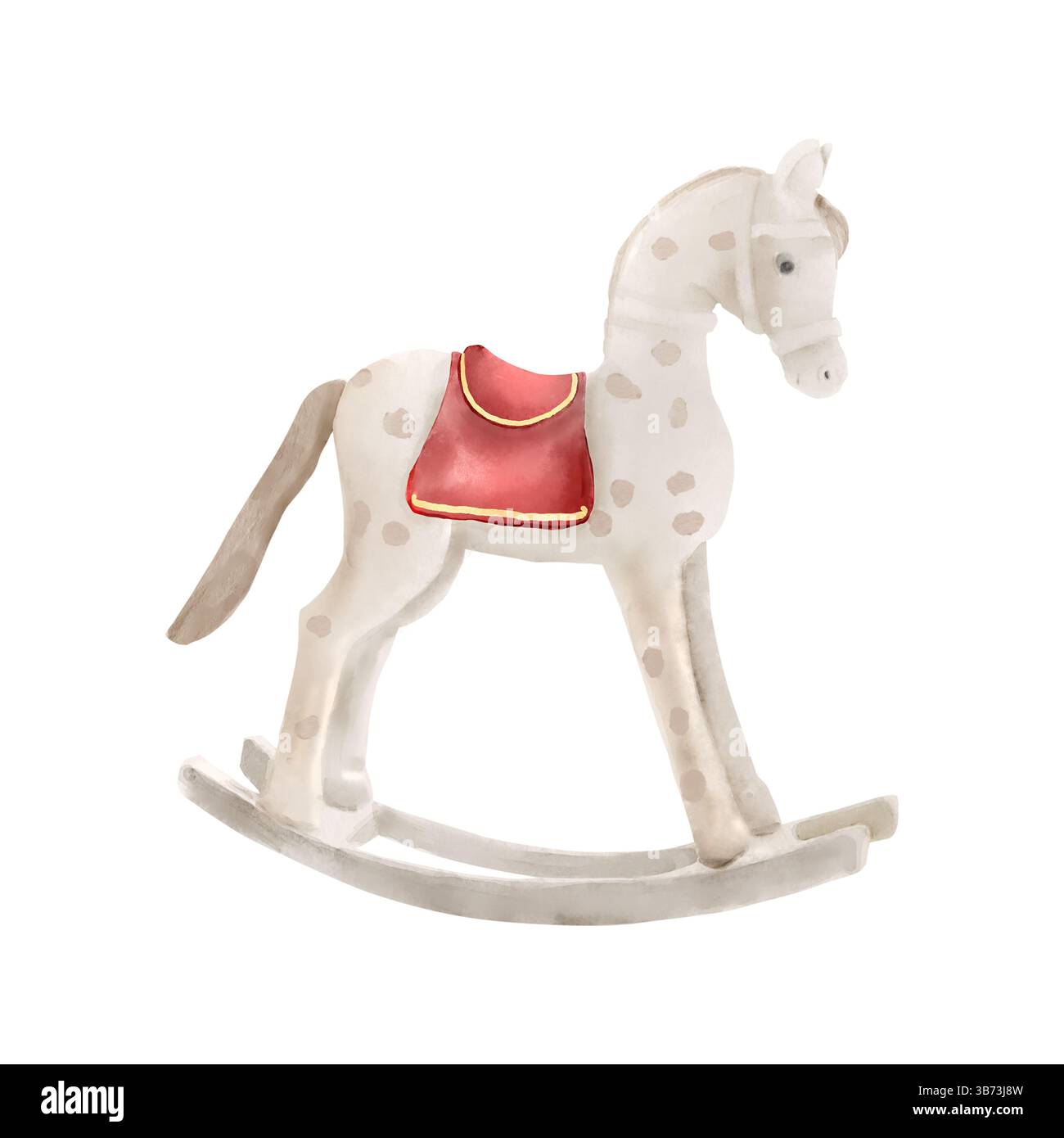 Rocking horse, children's toy, Watercolor illustration. A funny pony animal for children's play, isolated on a white background. Horse riding simulati Stock Photo