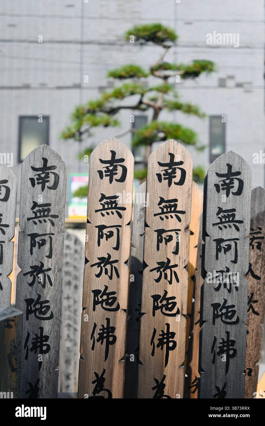 Sotoba poles in graveyard Stock Photo
