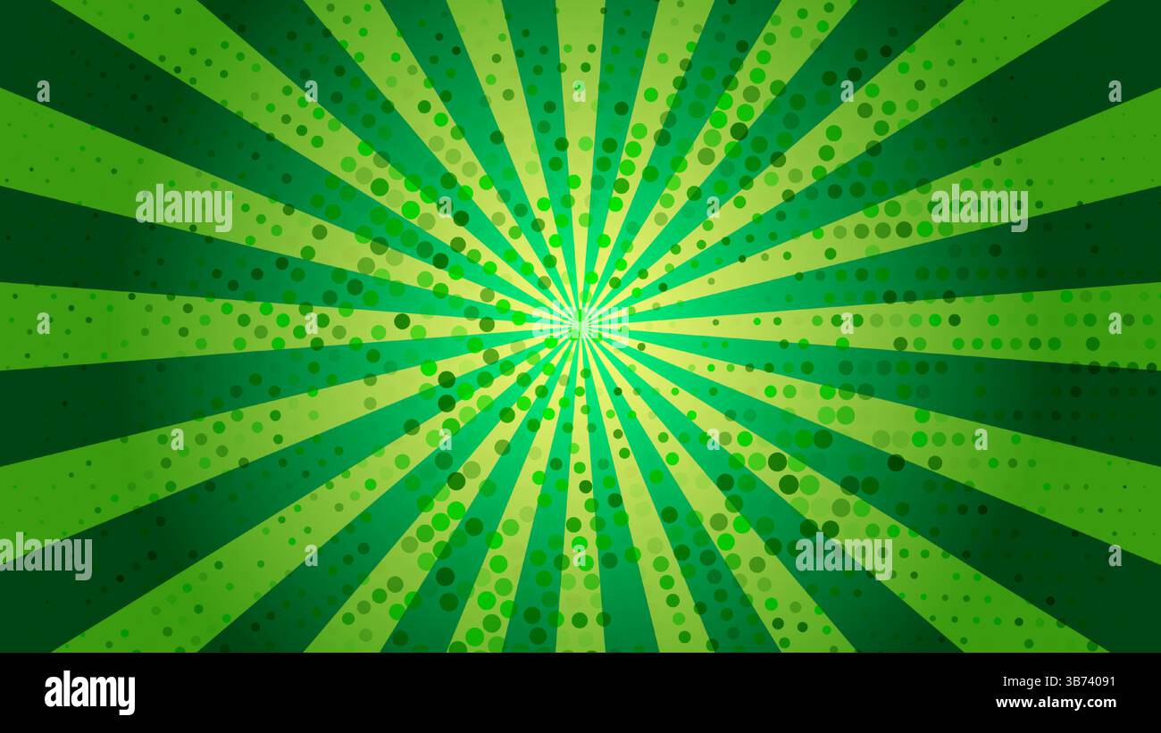 Retro lime green sun rays on halftone bg. Pop art comic cartoon Stock ...