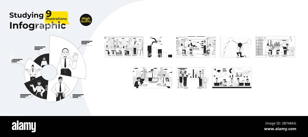 Corporate studying infographics outline illustrations mega bundle Stock Vector