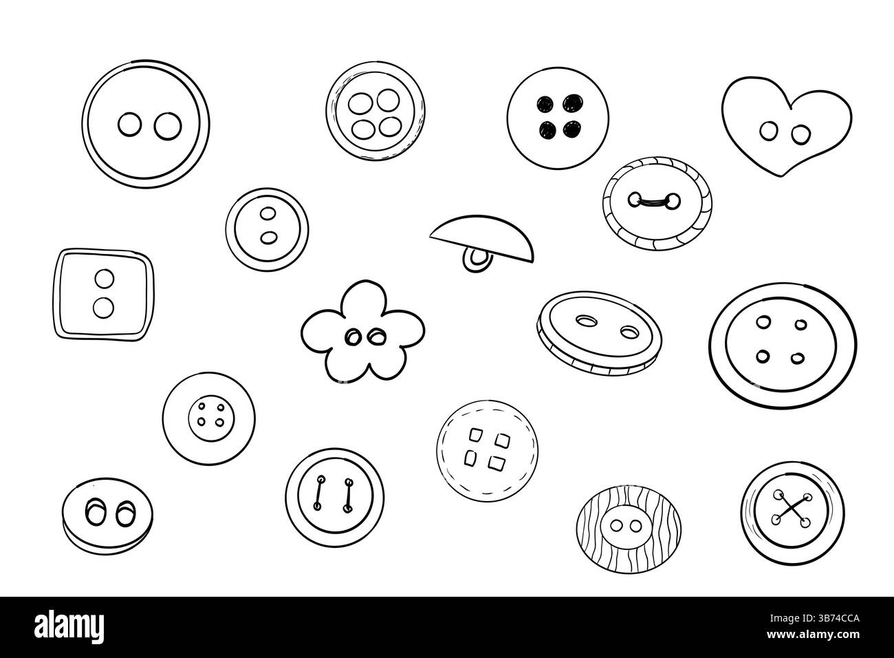 Button sewing item set hand drawn line doodle sketch. Plastic vintage ...