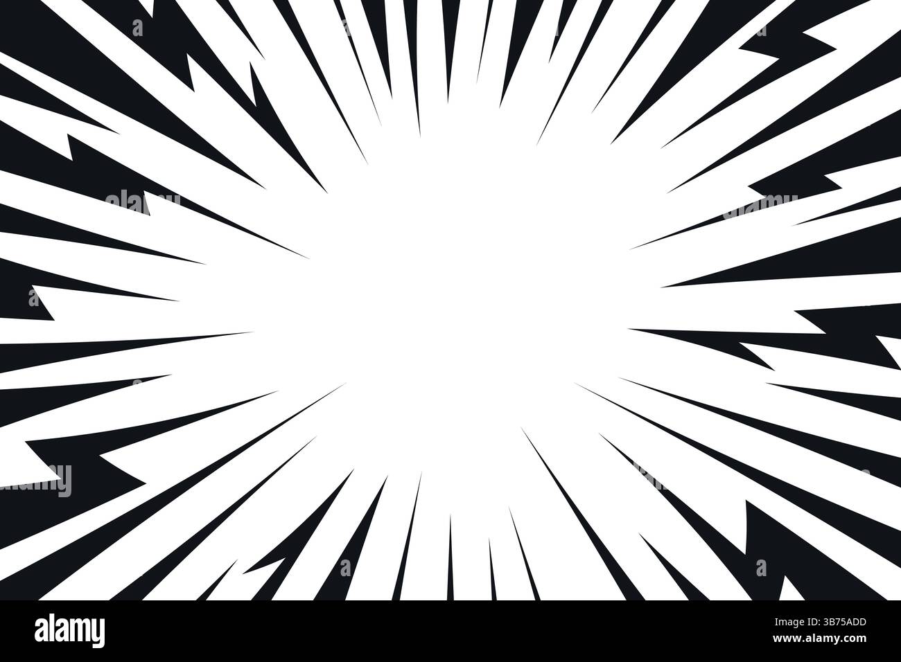 Black comic style lightning explosion background. Radial speed lines backdrop Stock Vector