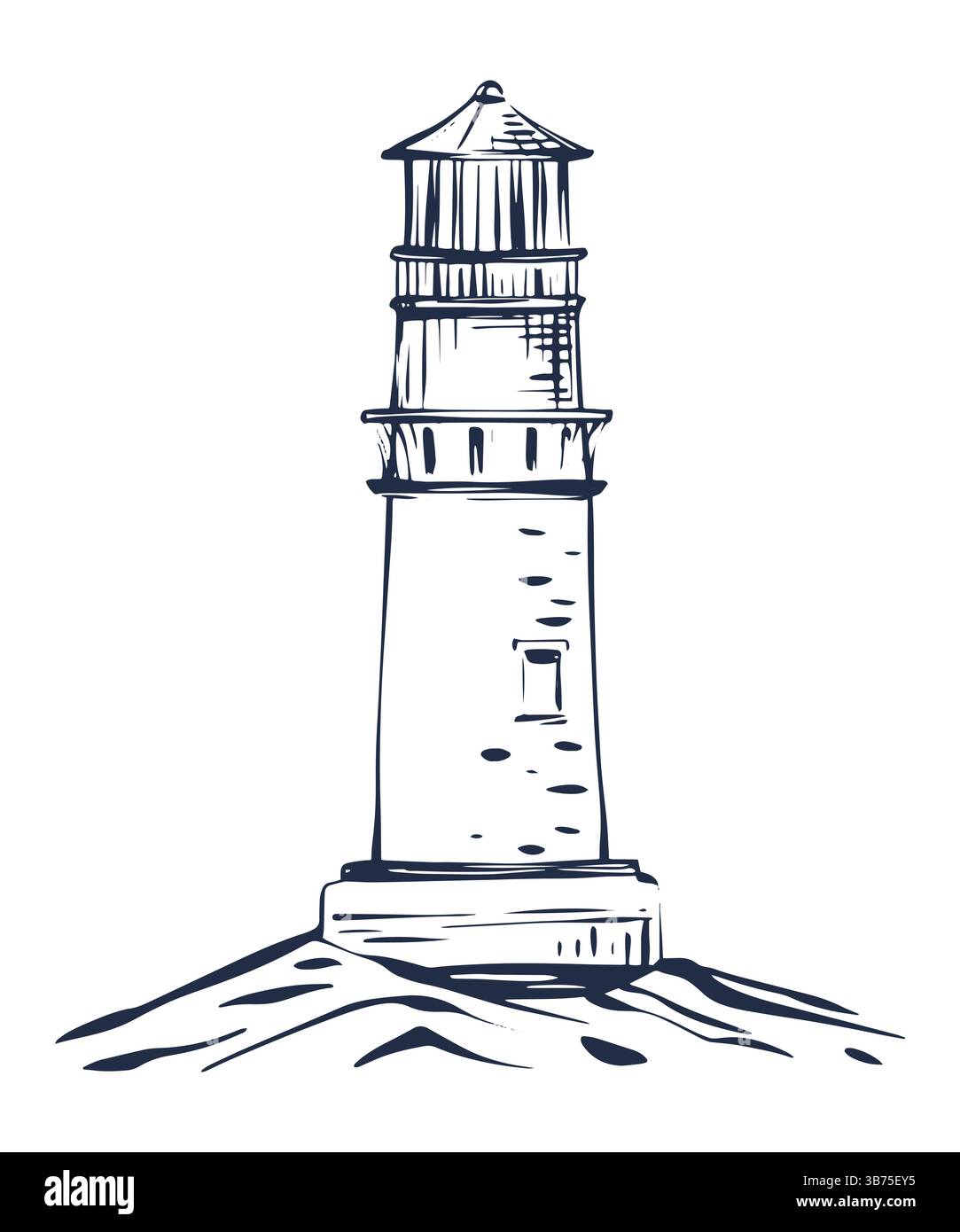 Lighthouse Linear Vector Illustration on Coastline Stock Vector