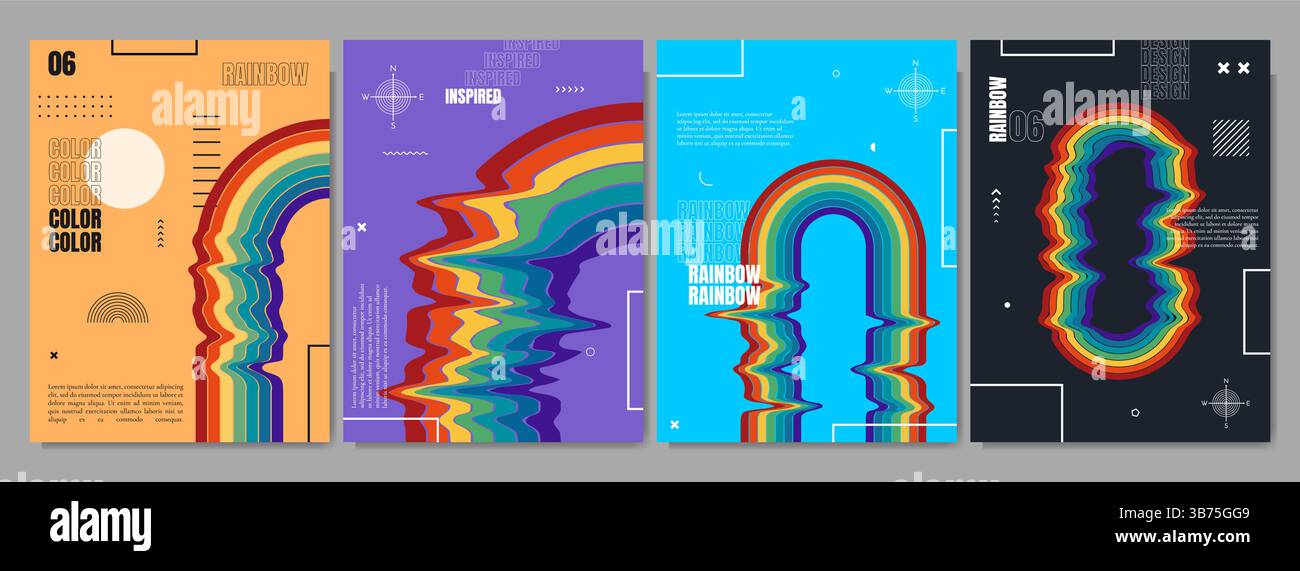 Vector illustration. Twisted rainbow shape background. Design elements for poster, magazine, book cover, layout, brochure. Retro old fashioned style Stock Vector
