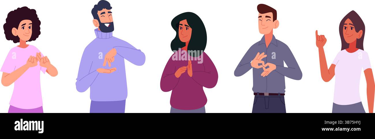 Hand sign communication. Multi ethnic people talking each others with ...