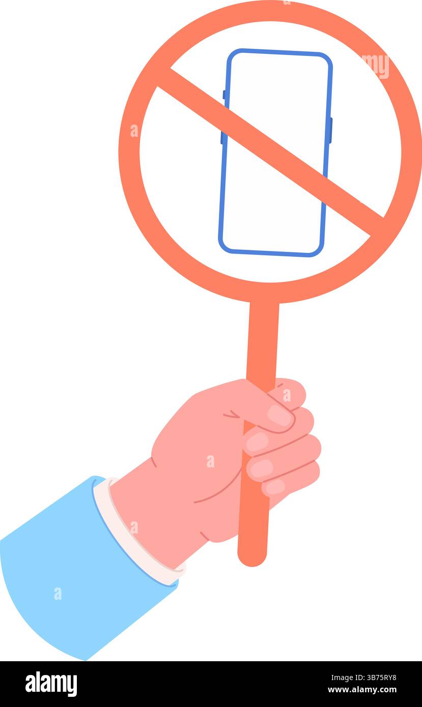 Dont use smartphones. Hand holding prohibition sign with phone ...
