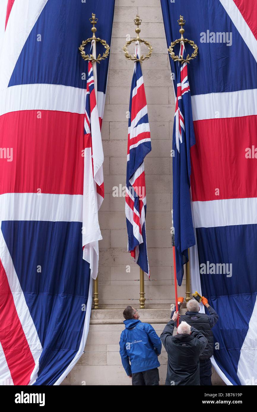 The Cenotaph is dressed in Union Jacks before the military parade in ...