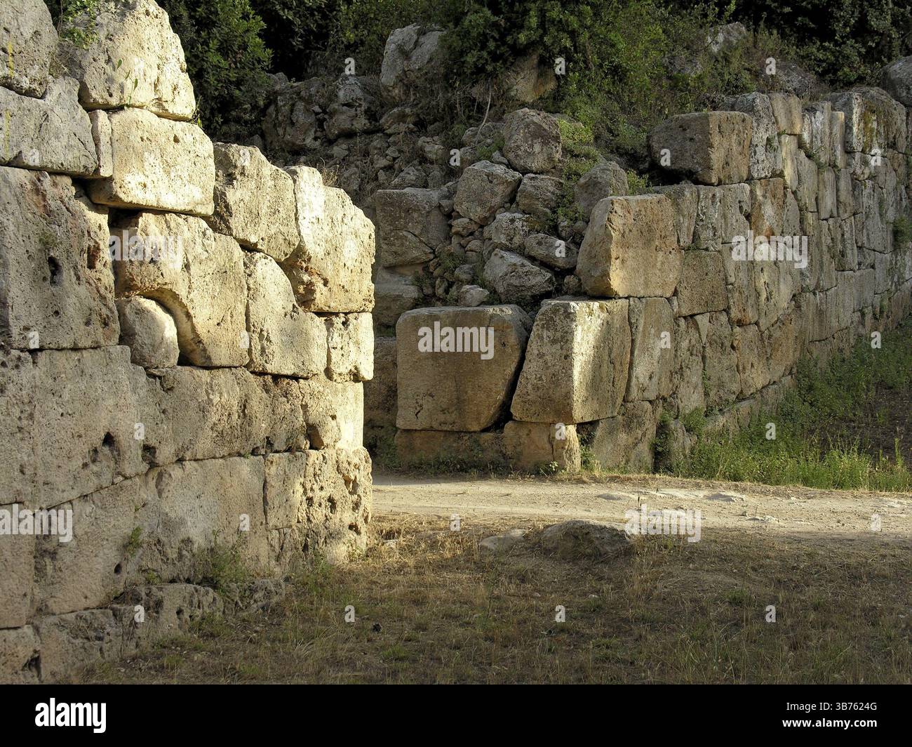 Ancient circular wall made of perfectly fitting stone blocks, ashlar ...