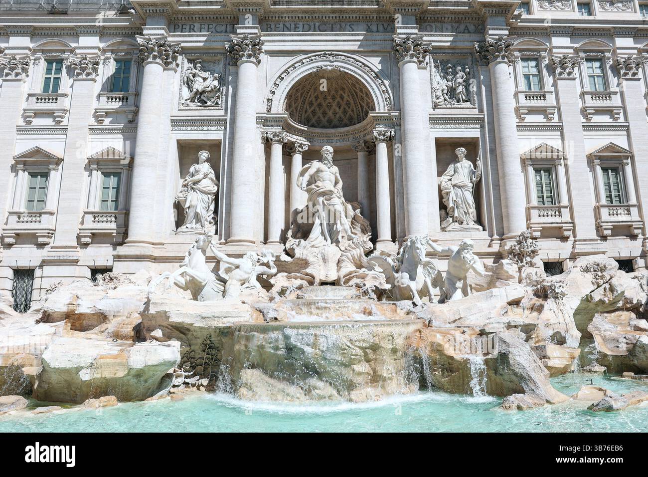 Rome, Italy. 01st May, 2025. The Trevi Fountain, the largest fountain in Rome, was built between 1732 and 1762 and designed at the request of Pope Clement XII to celebrate the Aqua Virgo aqueduct built in 19 BC, on May 1, 2025 in Rome, Italy. Photo by Christophe Michel/ABACAPRESS.COM Credit: Abaca Press/Alamy Live News Stock Photo