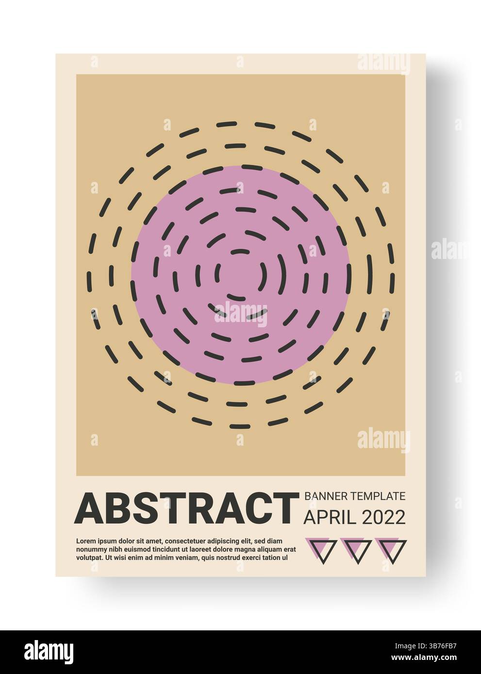 Abstract poster. Graphic flat shapes. Dotted line concentric circles. Geometric color rounds. Modern concert invitation. Minimal sun. Event promotion card. Vector contemporary banner design template Stock Vector