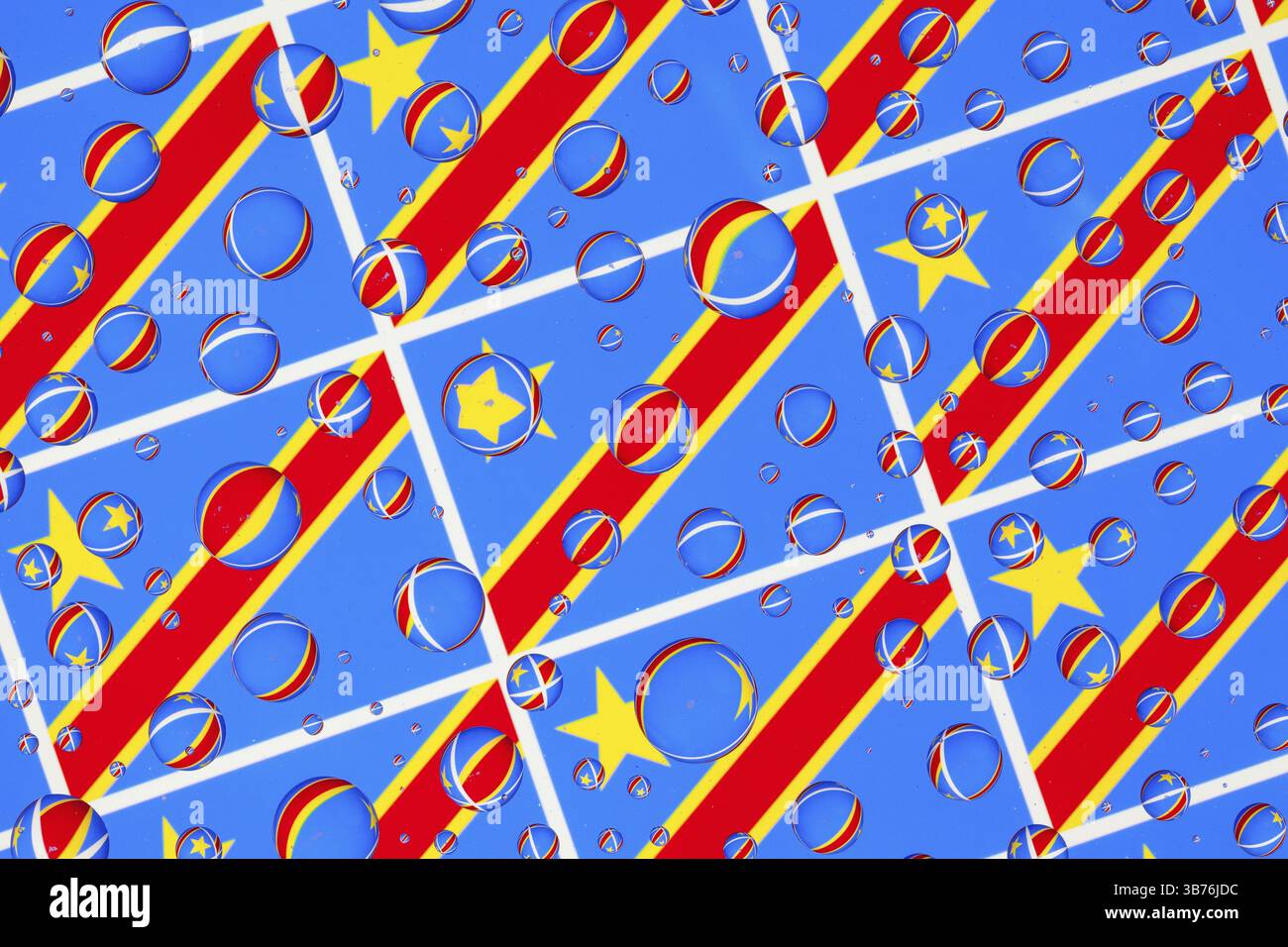 Flags of Democratic Republic of the Congo, behind a glass covered with ...